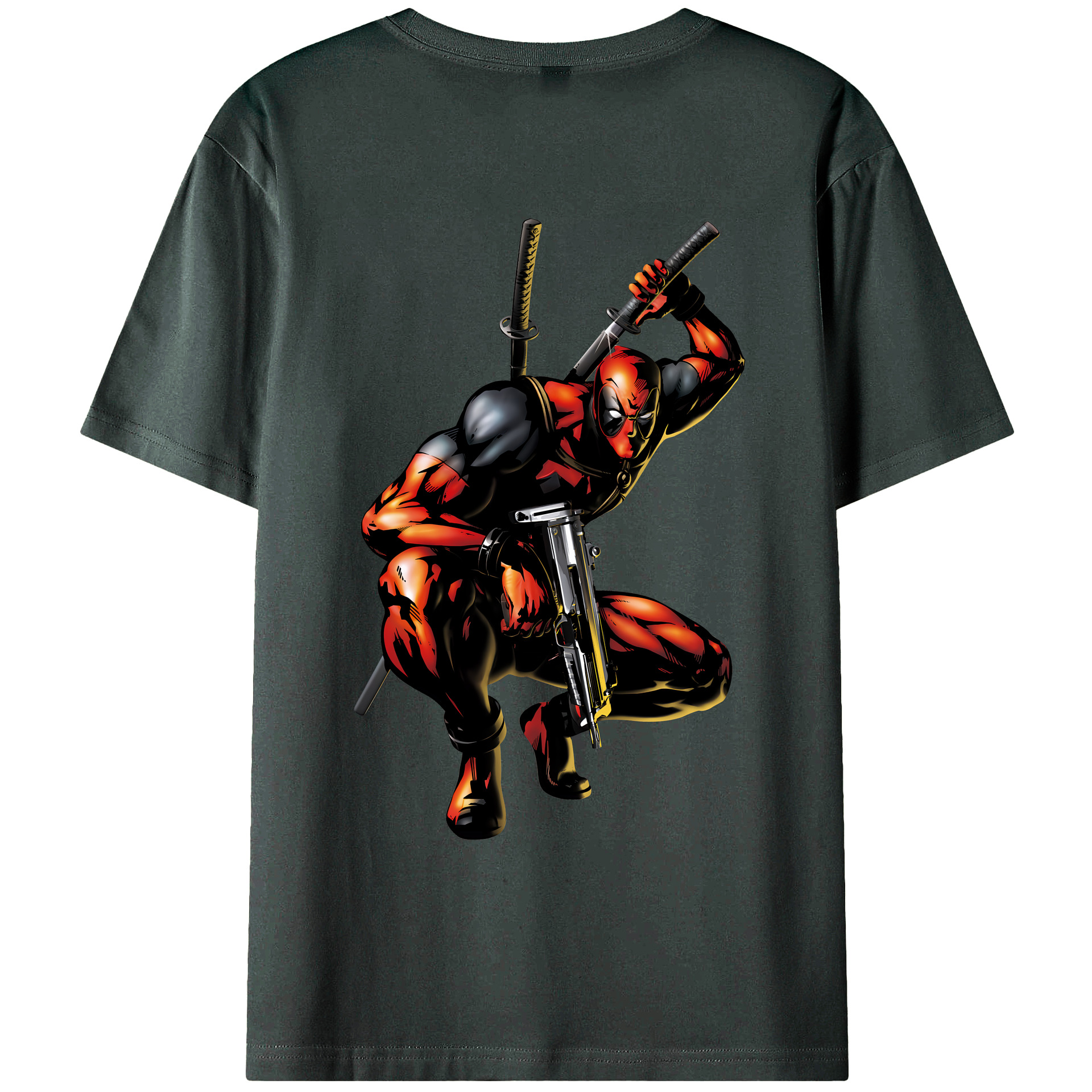 （画像用） Deadpool デッドプール 綿100％ メンズ半袖Tシャツ（バックプリント） 通気性